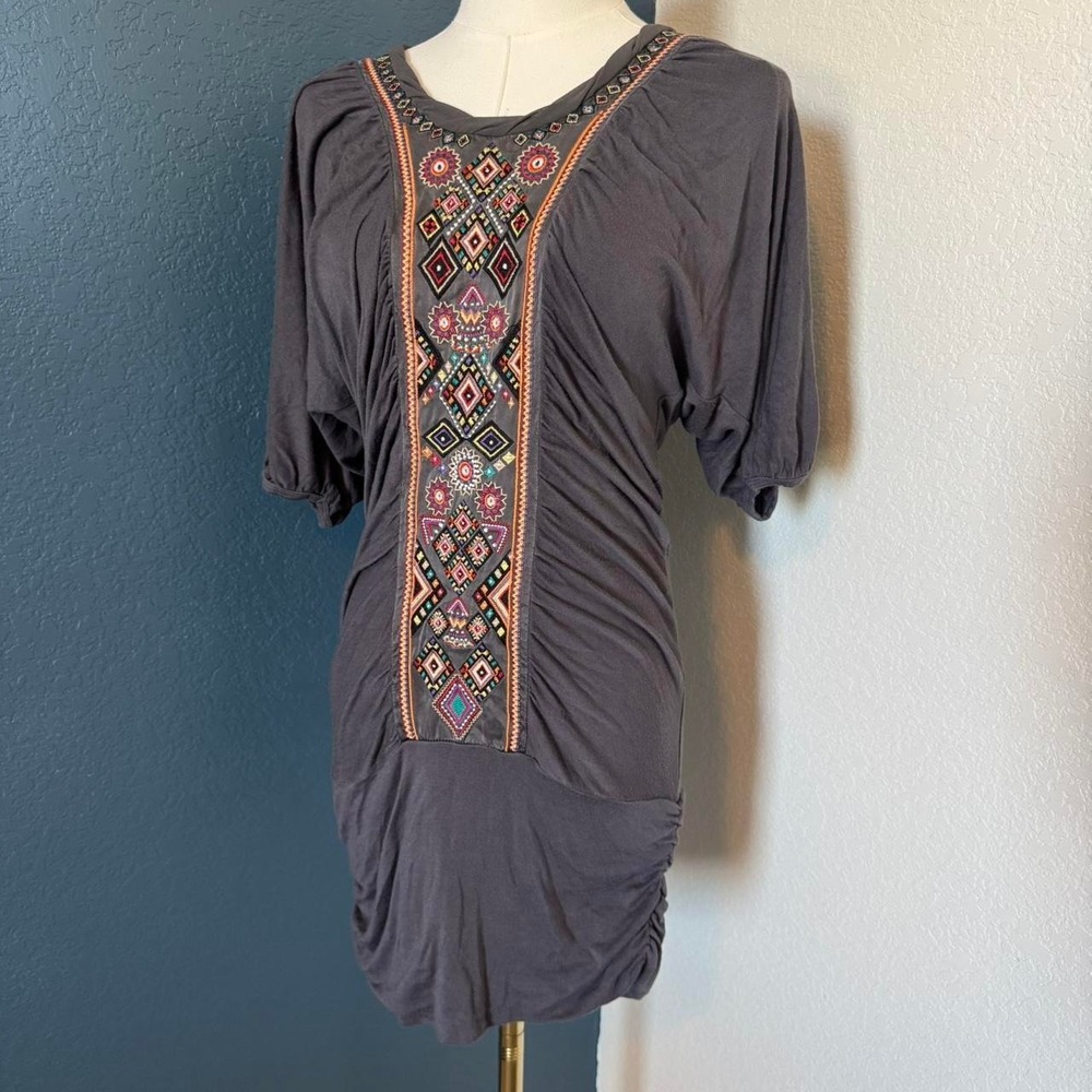 Miss Me Western embroidered Ruched Batwing Mini Dress, Small